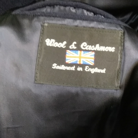 Jos. A. Bank Hand Tailored in England Wool and Cashmere Navy Winter Coat, Size L - Picture 7 of 8